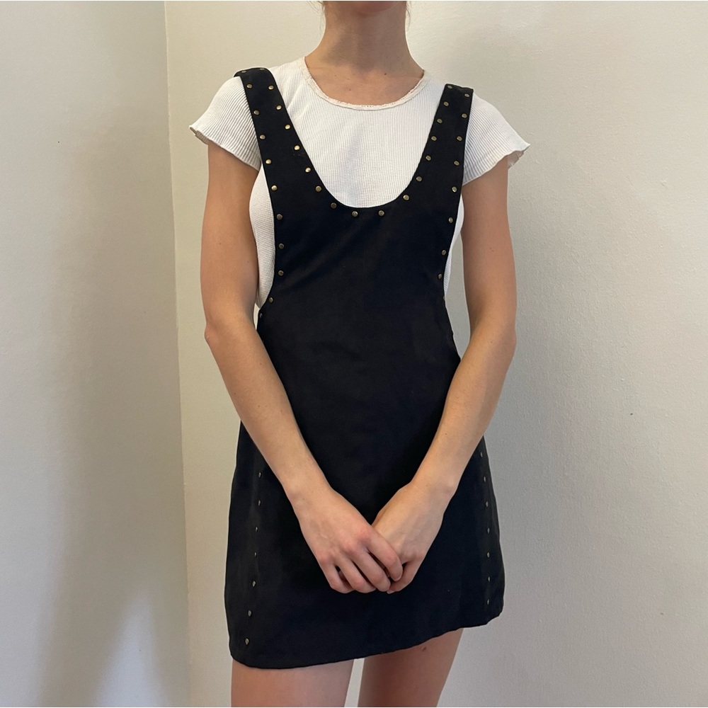 Dark Grey Faux Suede overall mini dress